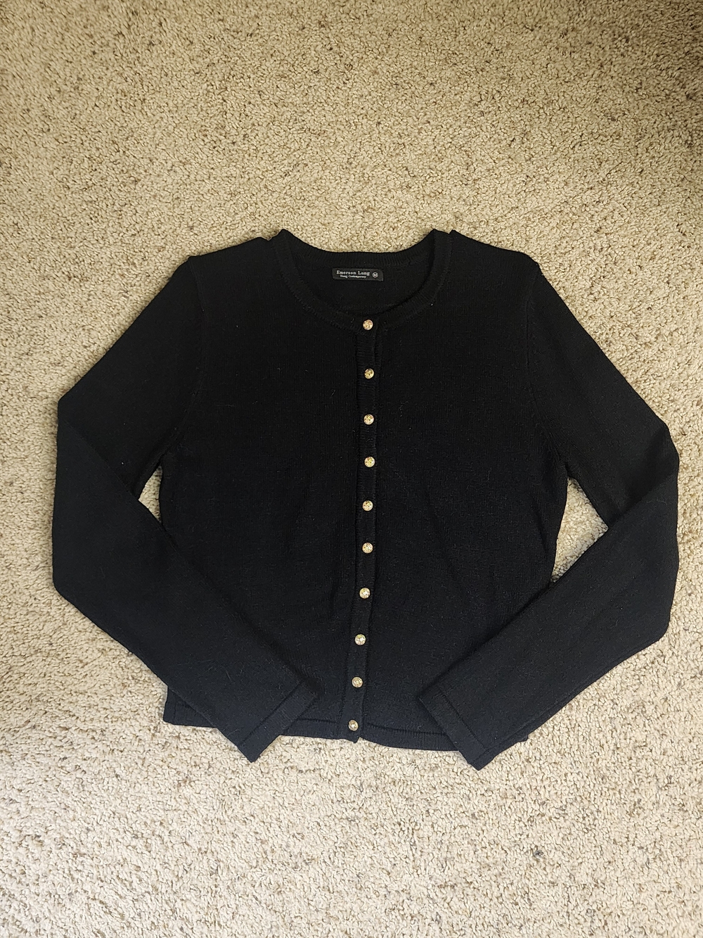 Black Button-Front Cardigan with Gold Buttons